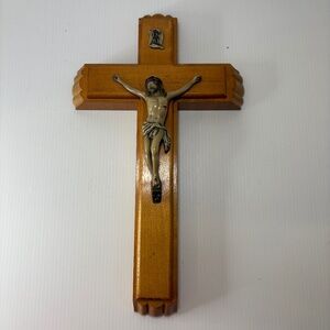 Vintage Wooden Cross Crucifix Christ With Holy Water & Candles Religious UNUSED